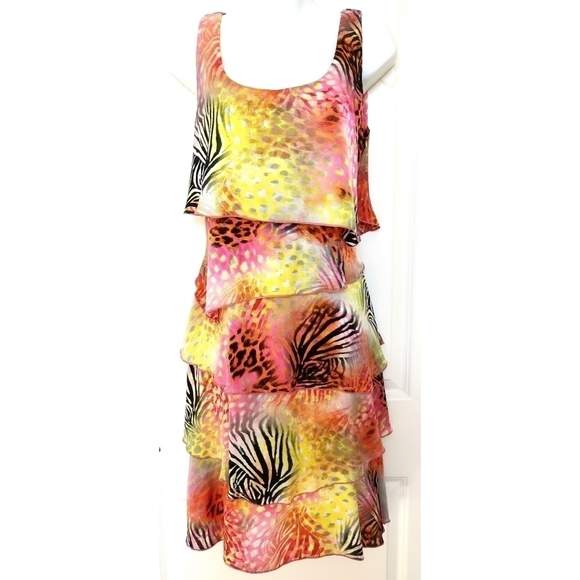 NWT Party tiered Silky dress in pink, yellow leopard print - Picture 10 of 10